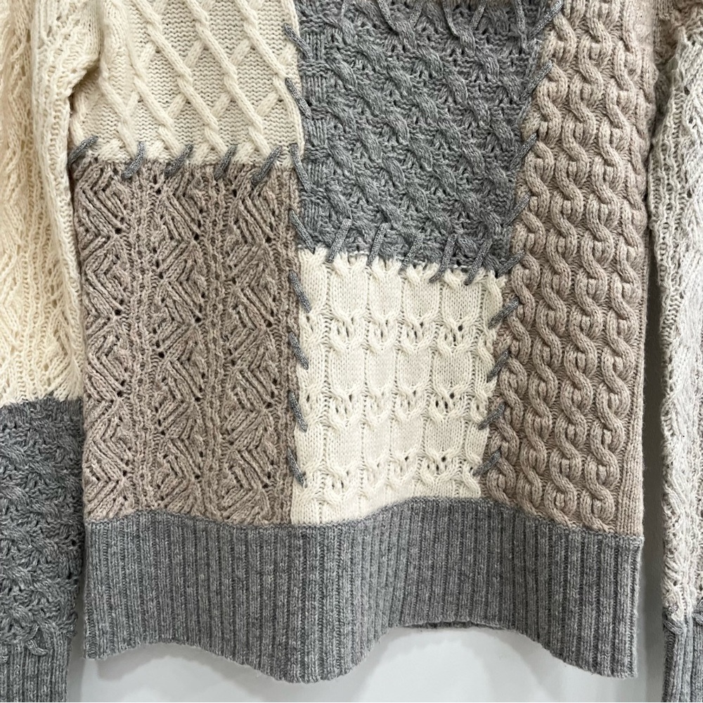 Sundance Lambswool Patchwork Saco Sweater Tan Gra… - image 4